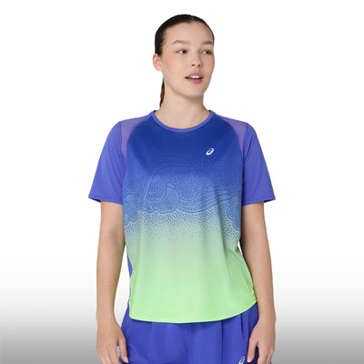 Asics Blusa Road Fade Ss Top Mujer Cobalt Burst Illuminate Green