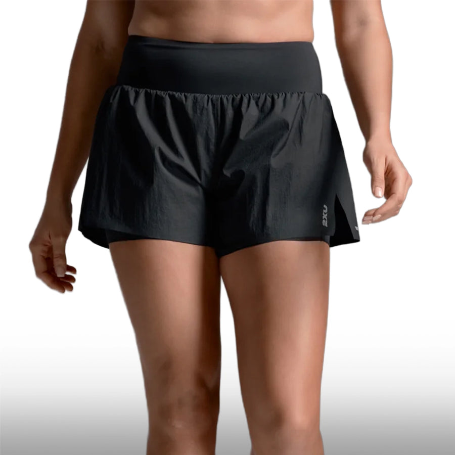 2XU Short Aero Hi-Rise 2-IN-1 3 Inch Black Silver Reflective