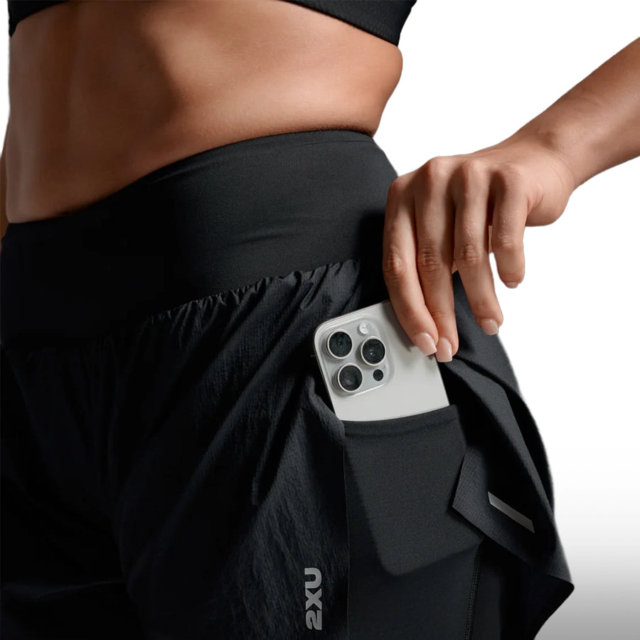 2XU Short Aero Hi-Rise 2-IN-1 3 Inch Black Silver Reflective