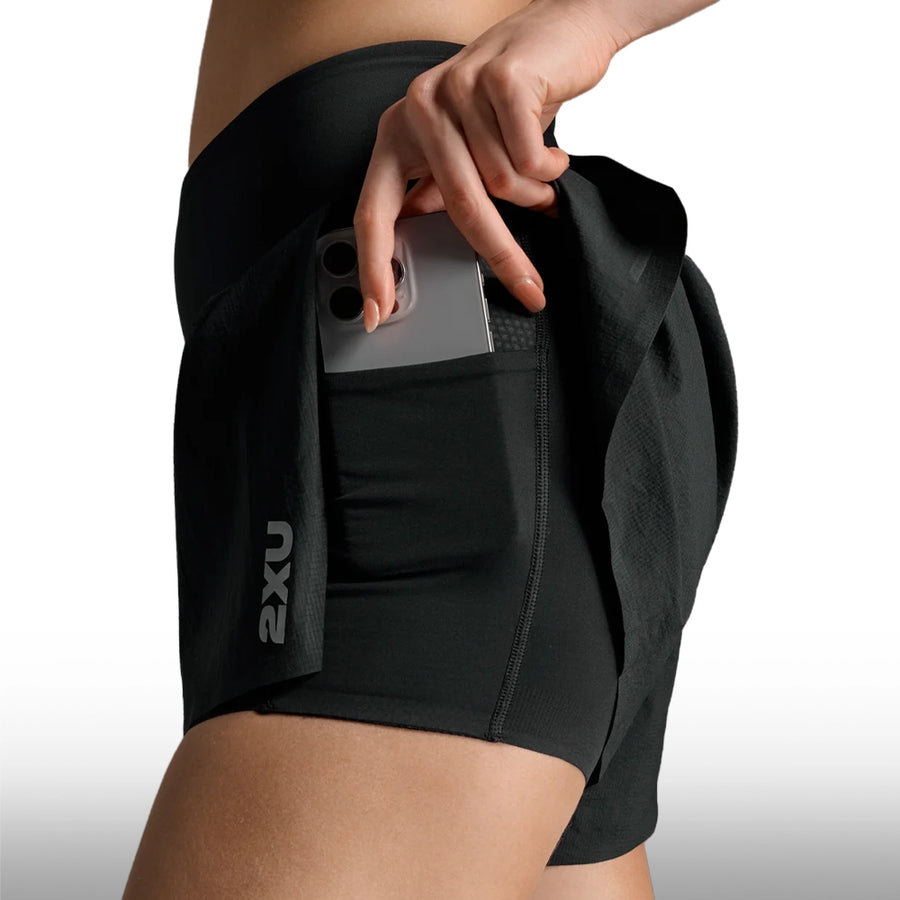 2XU Short Aero Hi-Rise 2-IN-1 3 Inch Black Silver Reflective