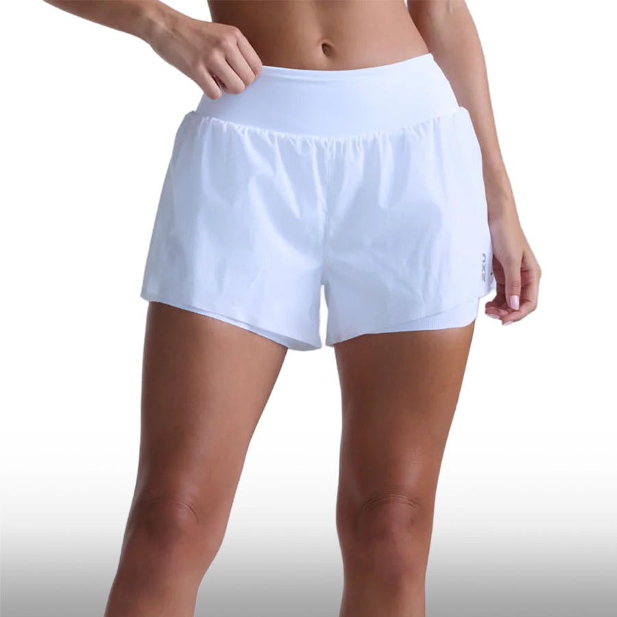 2XU Short Aero Hi-Rise 2-IN-1 3 Inch White Silver Reflective