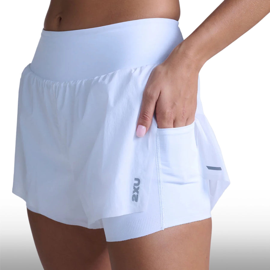2XU Short Aero Hi-Rise 2-IN-1 3 Inch White Silver Reflective