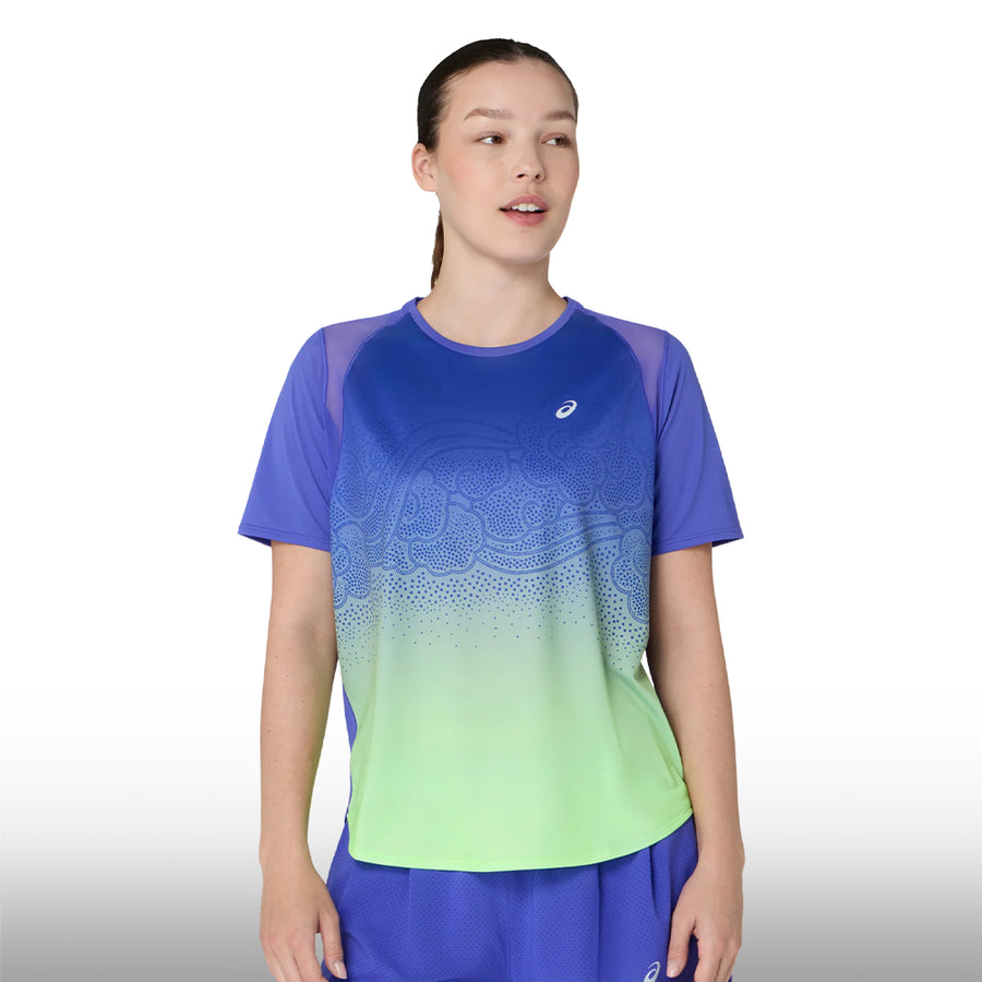 Asics Blusa Road Fade Ss Top Mujer Cobalt Burst Illuminate Green