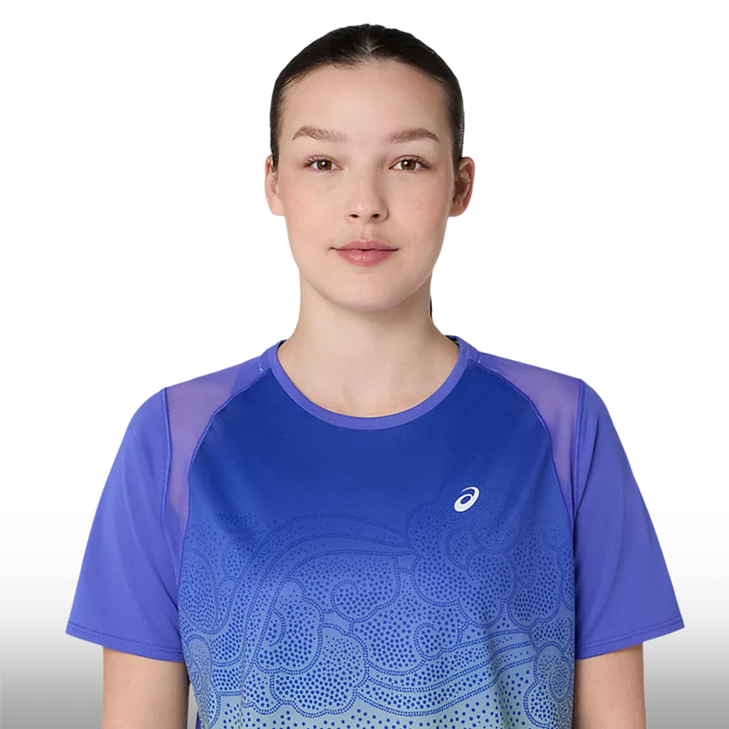 Asics Blusa Road Fade Ss Top Mujer Cobalt Burst Illuminate Green