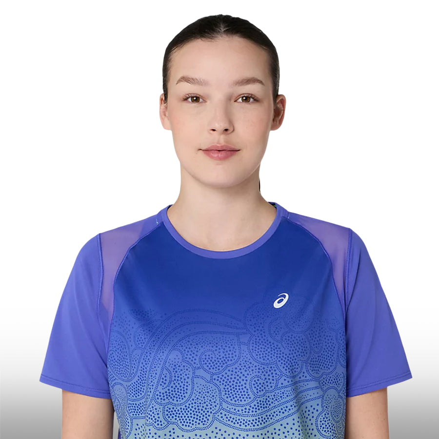Asics Blusa Road Fade Ss Top Mujer Cobalt Burst Illuminate Green