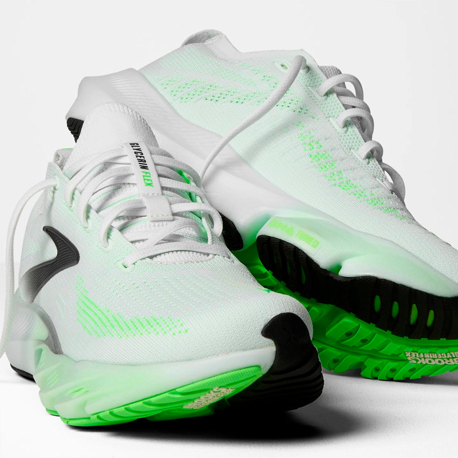 Brooks Glycerin Flex Hombre White Green Gecko Phantom