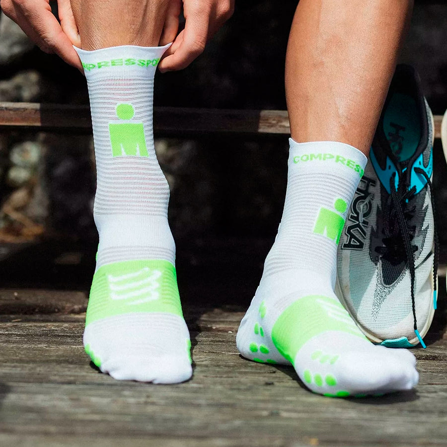 Compressport Pro Racing Socks V4.0 Run High Ironman 2026 Neon Green White