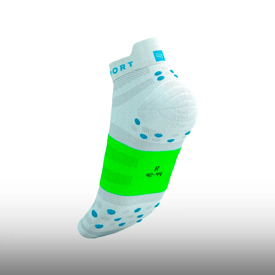 Compressport Pro Racing Socks V4.0 Ultralight Run Low White Norse Blue Neon Green