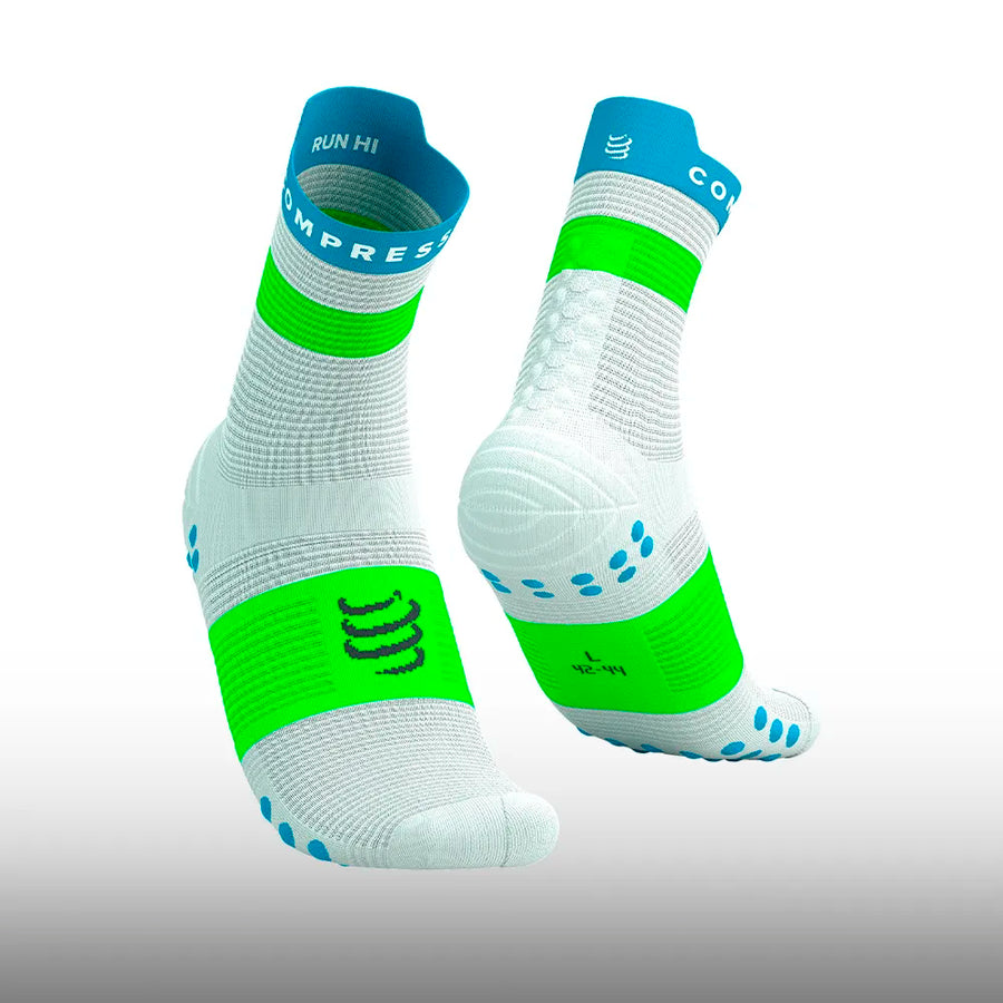 Compressport Pro Racing Socks v4.0 Run High White Norse Blue Neon