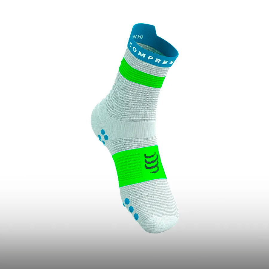 Compressport Pro Racing Socks v4.0 Run High White Norse Blue Neon