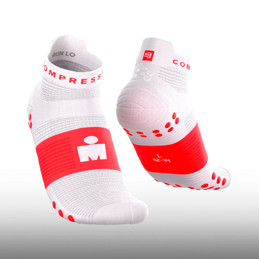 Compressport Pro Racing Socks v4.0 Run Low Ironman 2026 White Neon Red