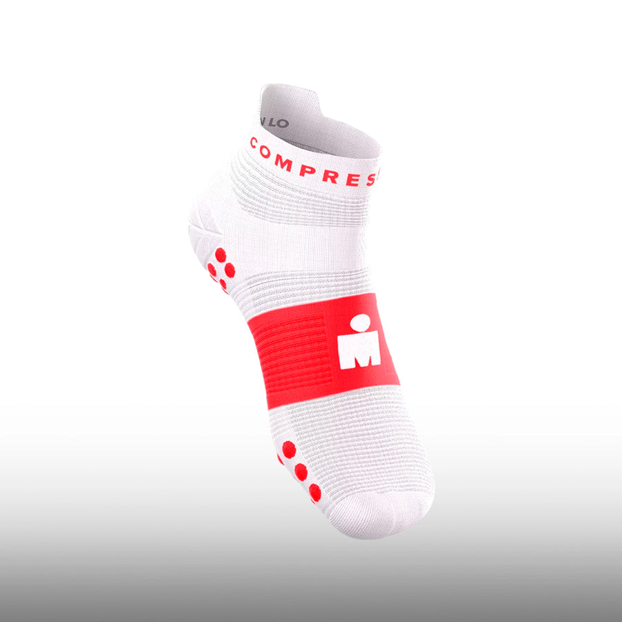 Compressport Pro Racing Socks v4.0 Run Low Ironman 2026 White Neon Red