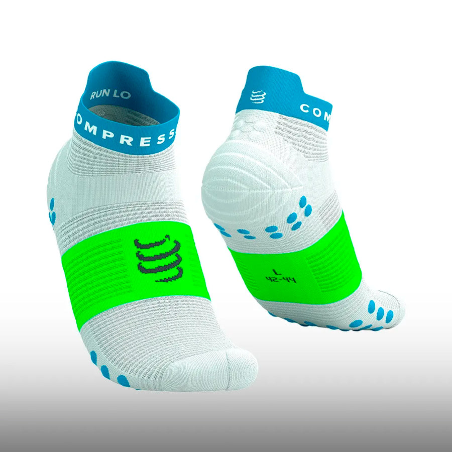 Compressport  Pro Racing Socks v4.0 Run Low White Norse Blue Neon