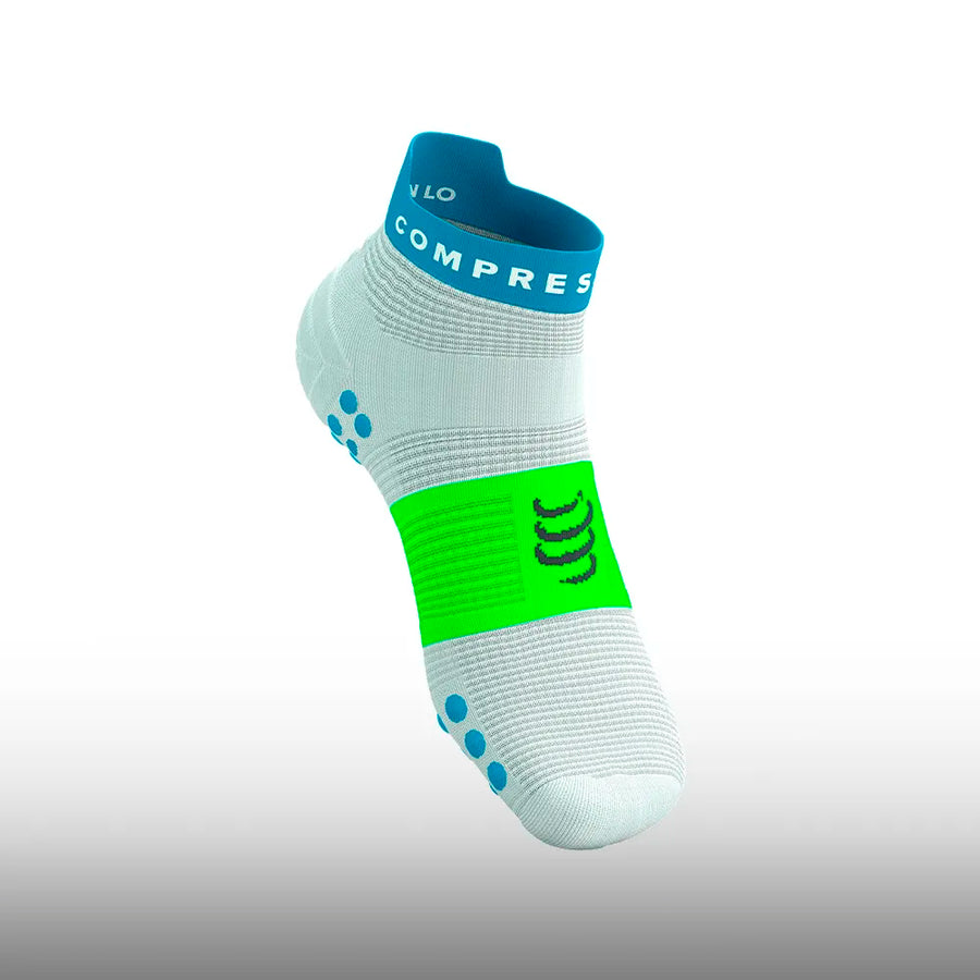 Compressport  Pro Racing Socks v4.0 Run Low White Norse Blue Neon