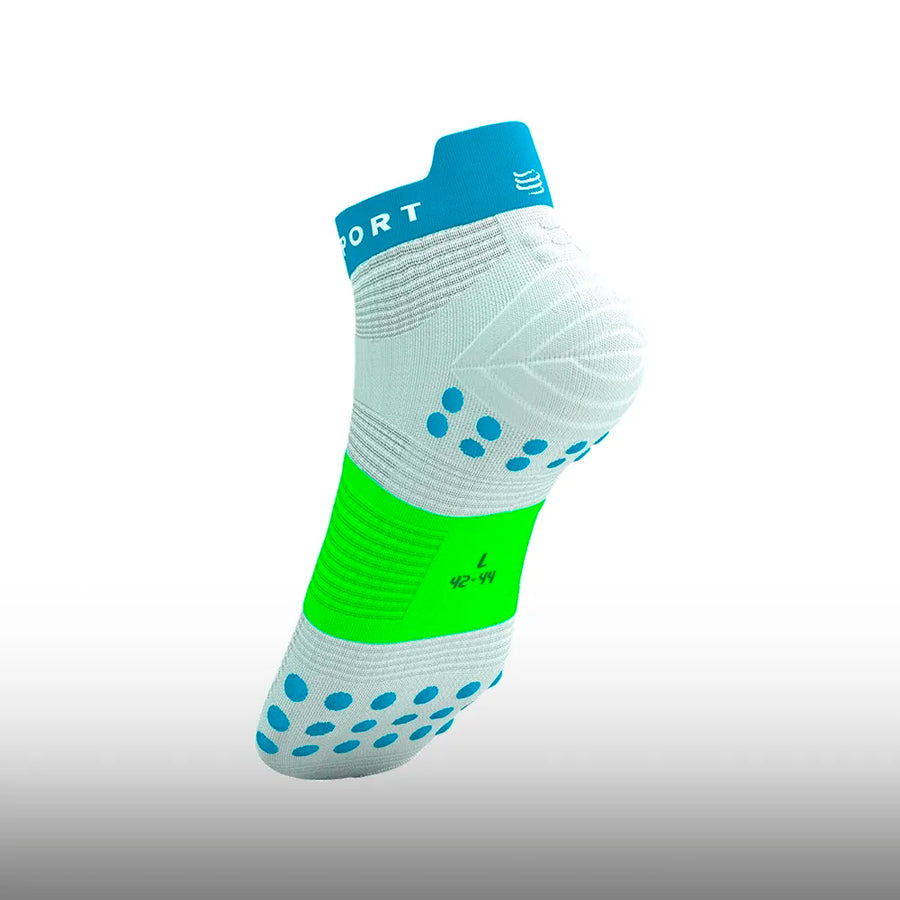 Compressport  Pro Racing Socks v4.0 Run Low White Norse Blue Neon