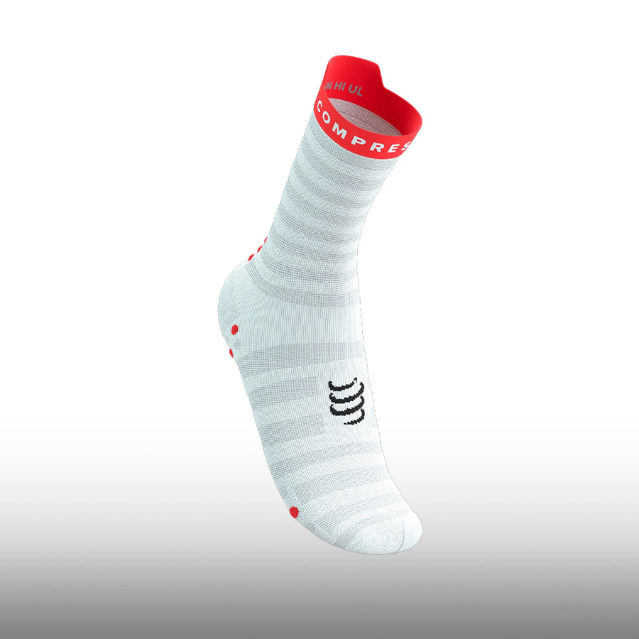 Compressport Pro Racing Socks v4.0 Ultralight Run High White Fluo Red Black