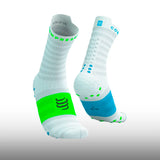 Compressport Pro Racing Socks v4.0 Ultralight Run High White Norse Blue Neon