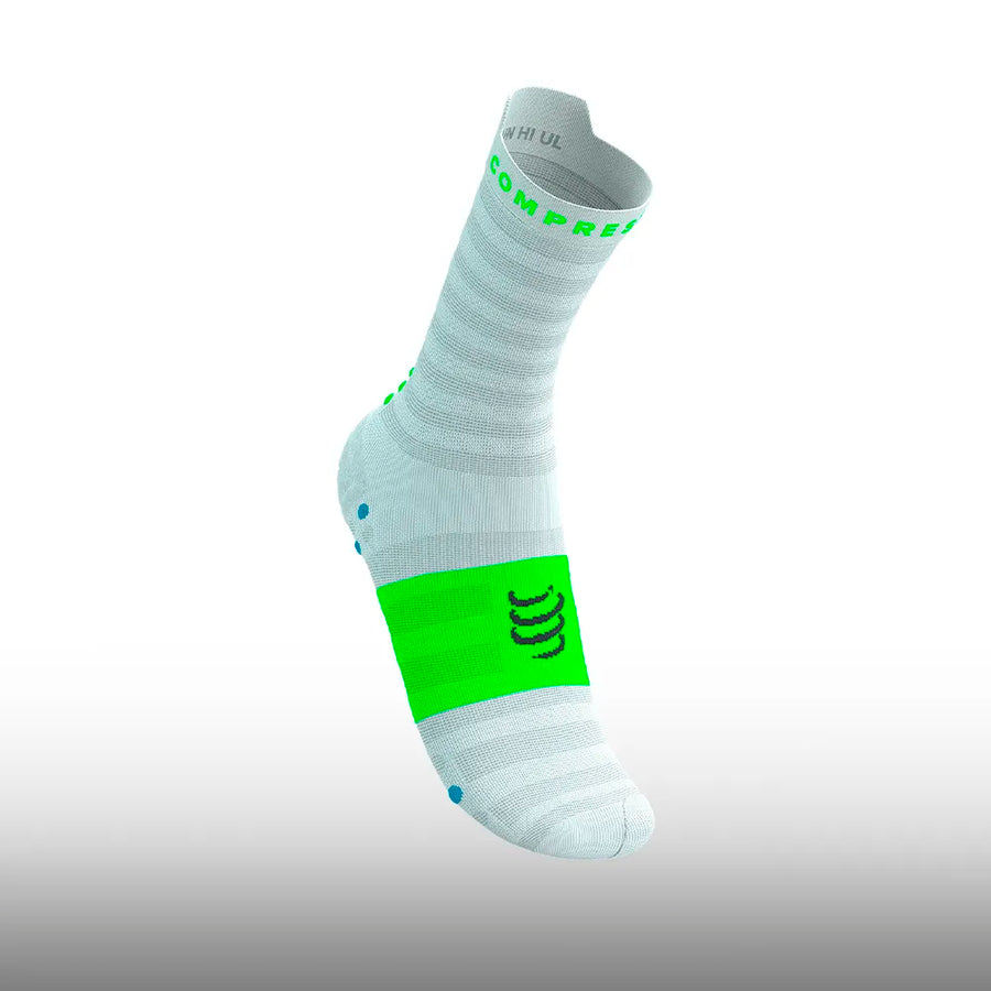 Compressport Pro Racing Socks v4.0 Ultralight Run High White Norse Blue Neon