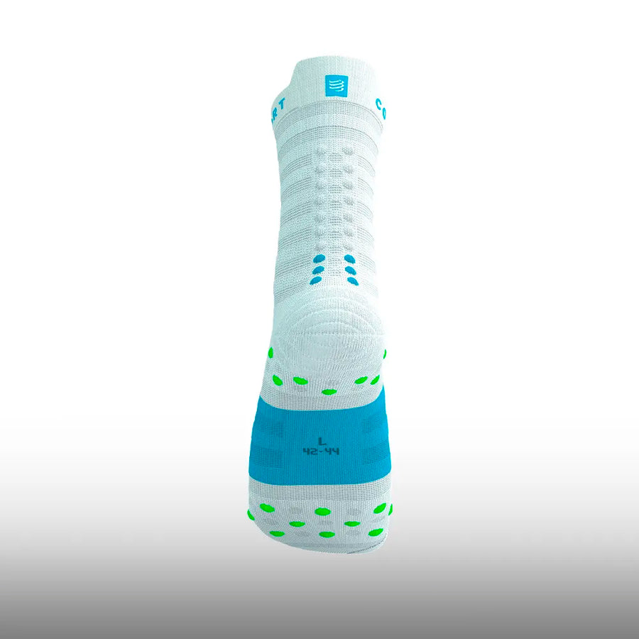 Compressport Pro Racing Socks v4.0 Ultralight Run High White Norse Blue Neon