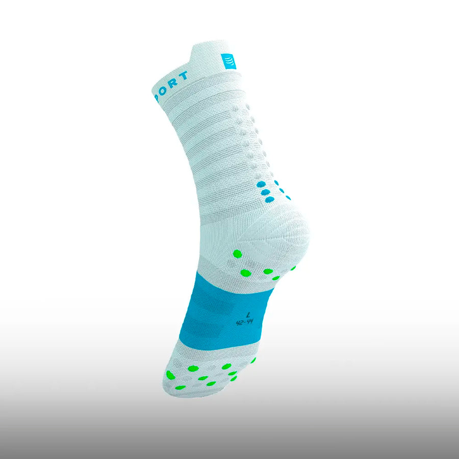 Compressport Pro Racing Socks v4.0 Ultralight Run High White Norse Blue Neon