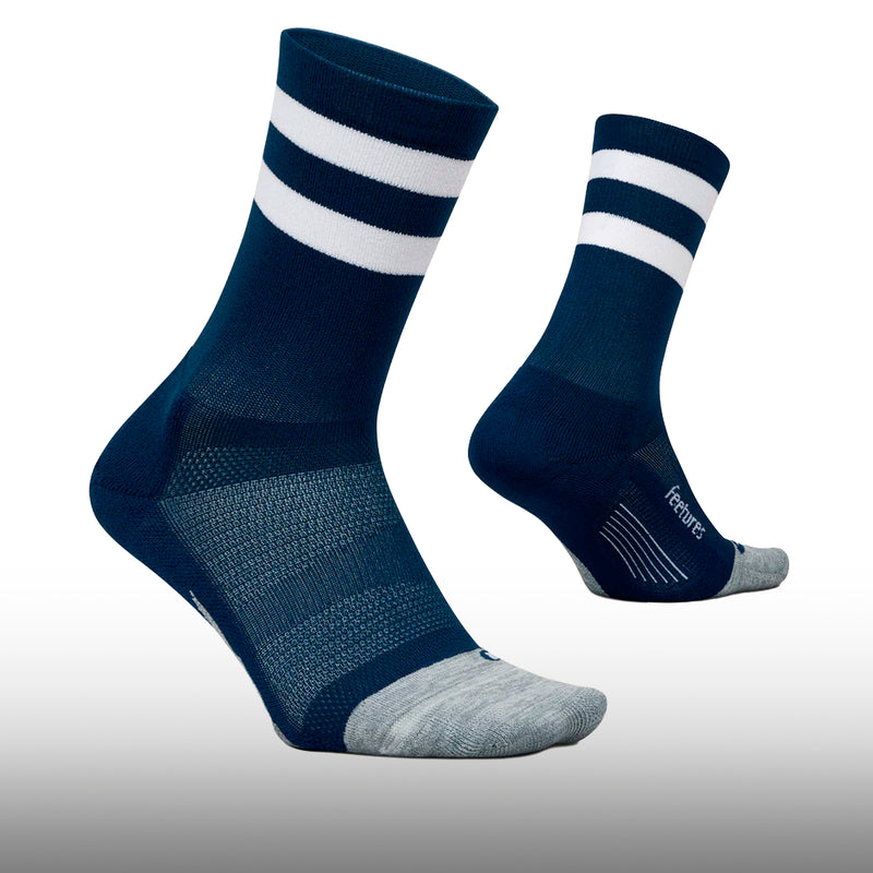 Feetures Elite Light Cushion Mini Crew Navy High Top Stripe