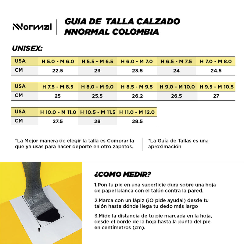 guia de tallas calzado nnormal