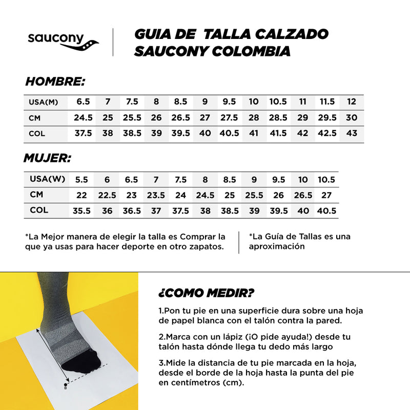 Guia de Talla Saucony Hombre y Mujer 
