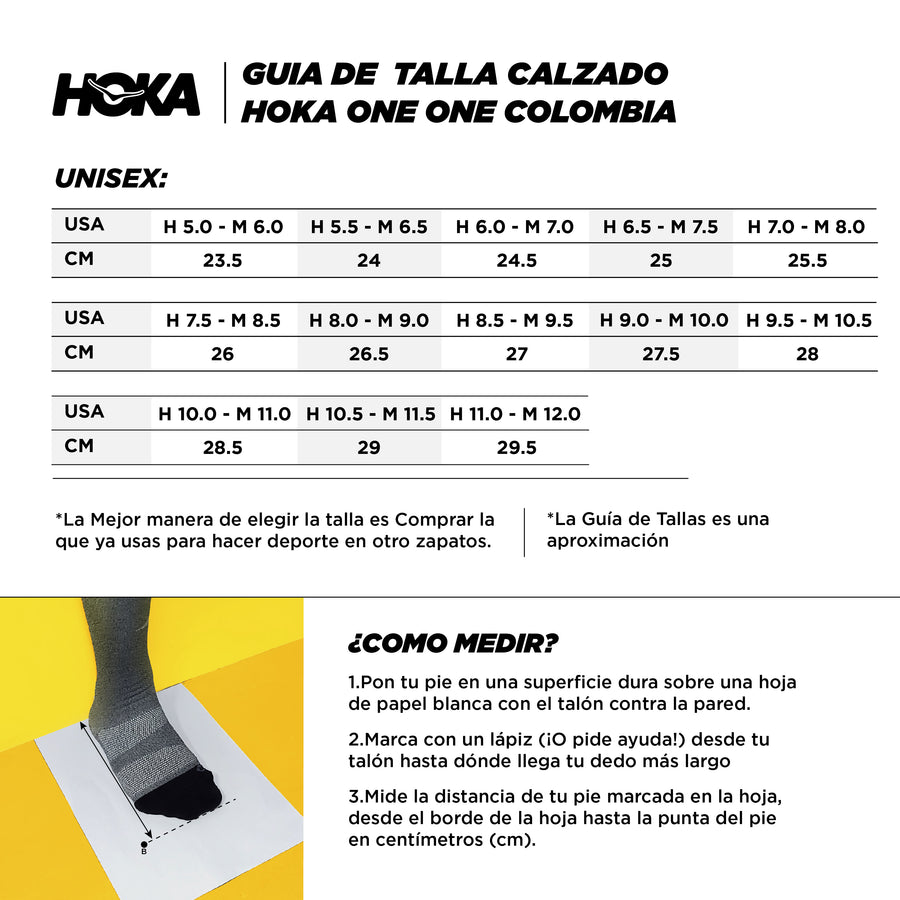 Guia de talla para Zapato de Hoka One One Unisex