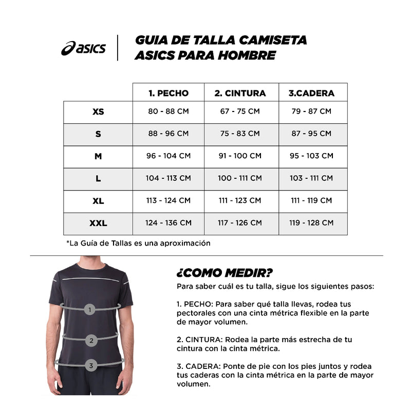 Guia de tallas asics camiseta hombre con manga