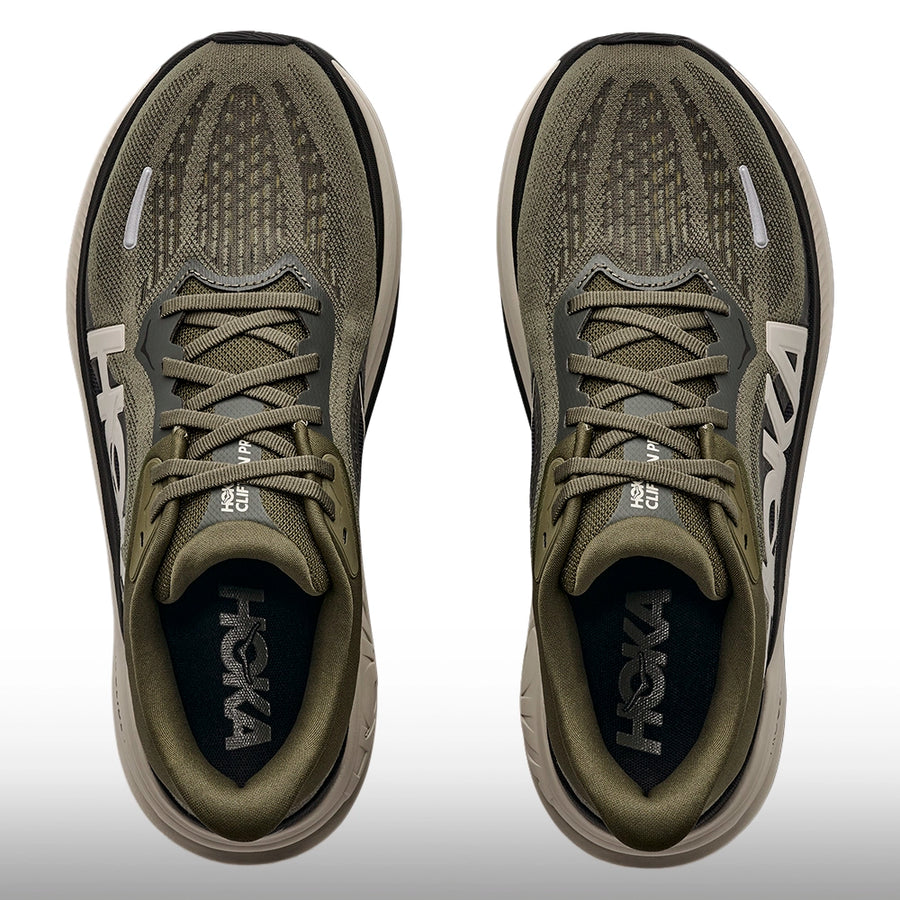 Hoka Clifton Pro Hombre Antique Olive River Rock Grey