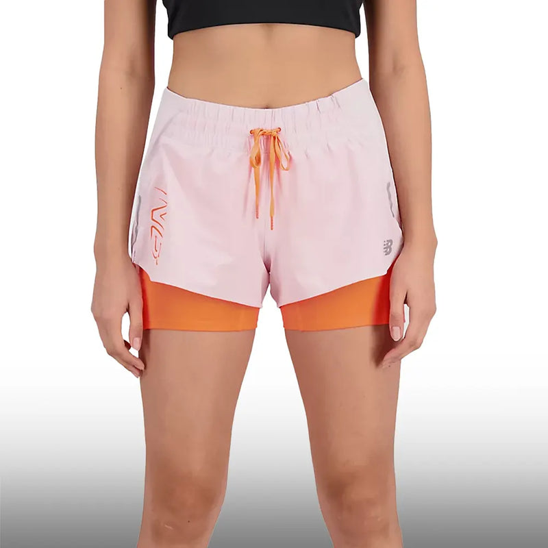 New Balance Short Printed Impact Run 2En1 Mujer Coral