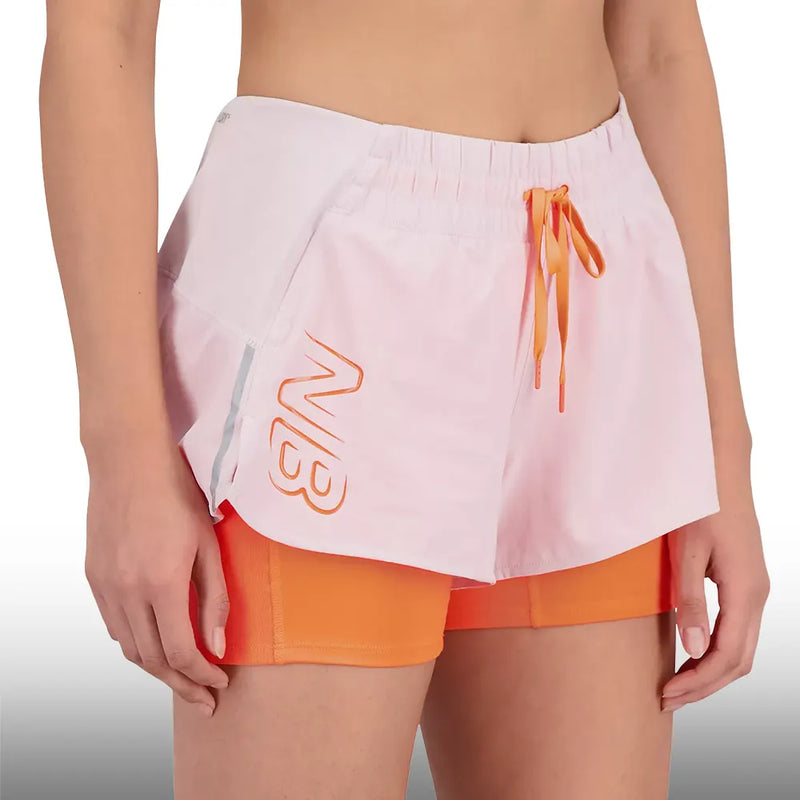 New Balance Short Printed Impact Run 2En1 Mujer Coral