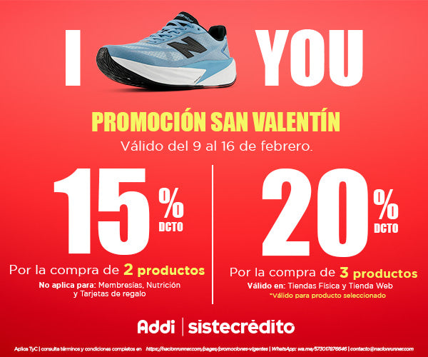 Descuento de san Valentín 2026 - Lleva 2 productos con 15% de descuento. 3 Productos con el 20%. El mejor regalo para tu runner especial esta en Nación Runner