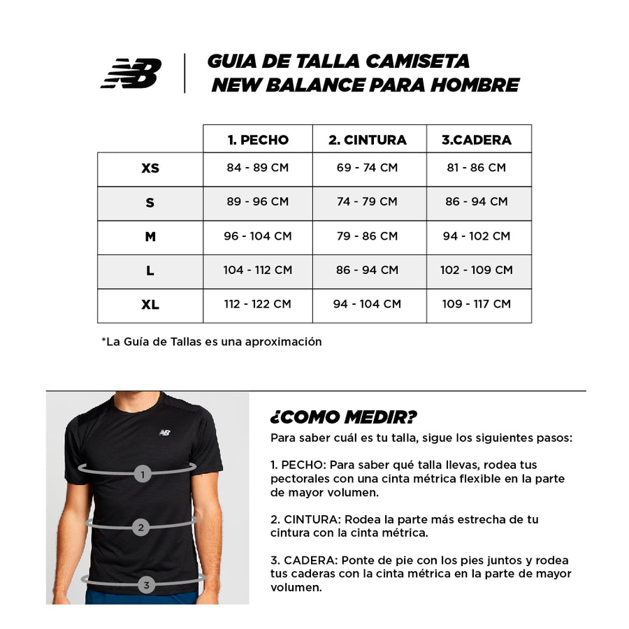 guia de tallas new balance camiseta de hombre