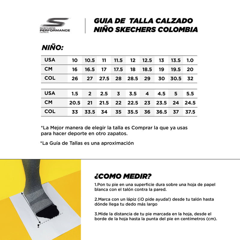 guia de tallas skechers  junior