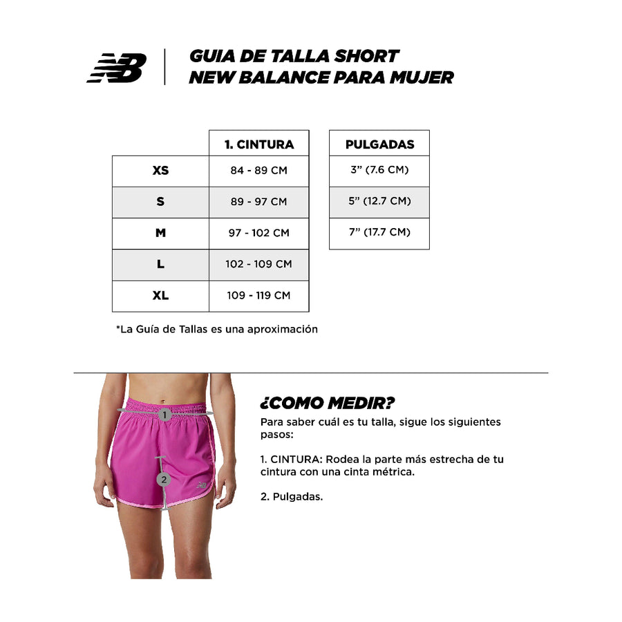 guia de tallas new balance short mujer